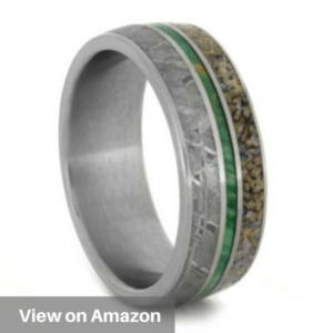 Gibeon Meteorite, Green Box Elder Burl Wood Comfort-Fit Matte Titanium Wedding Band, Meteorite Ring